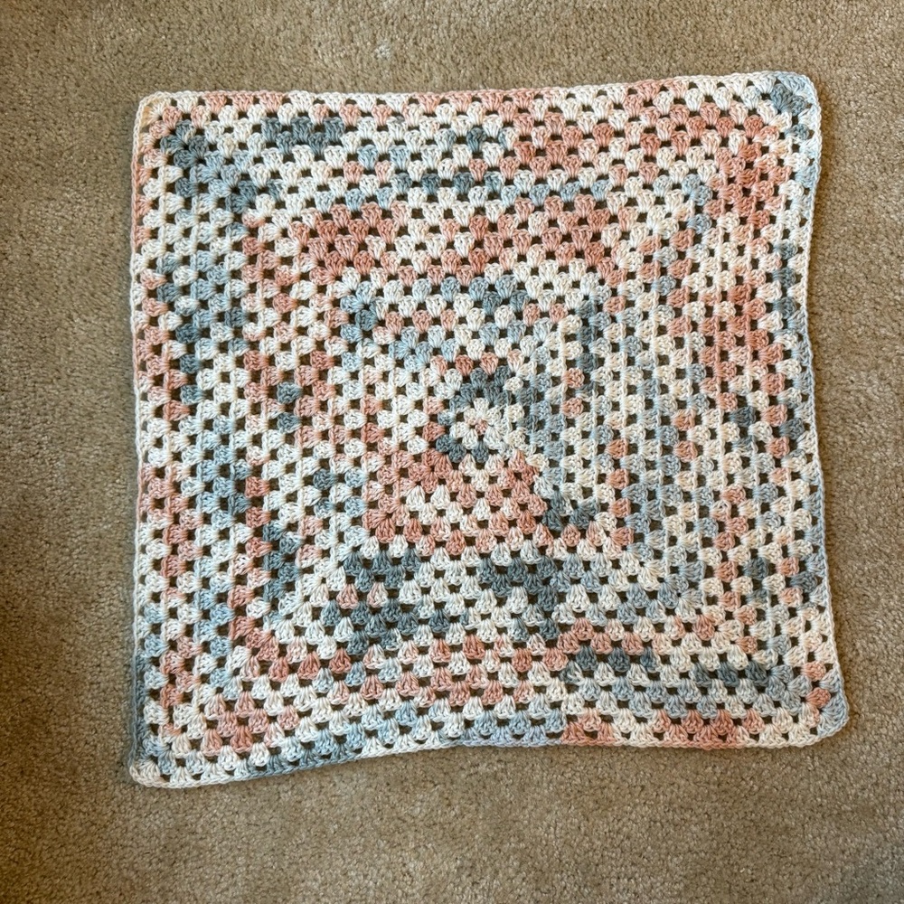 Handmade crochet blue and pink soft baby blanket: gift shower pastel neutral